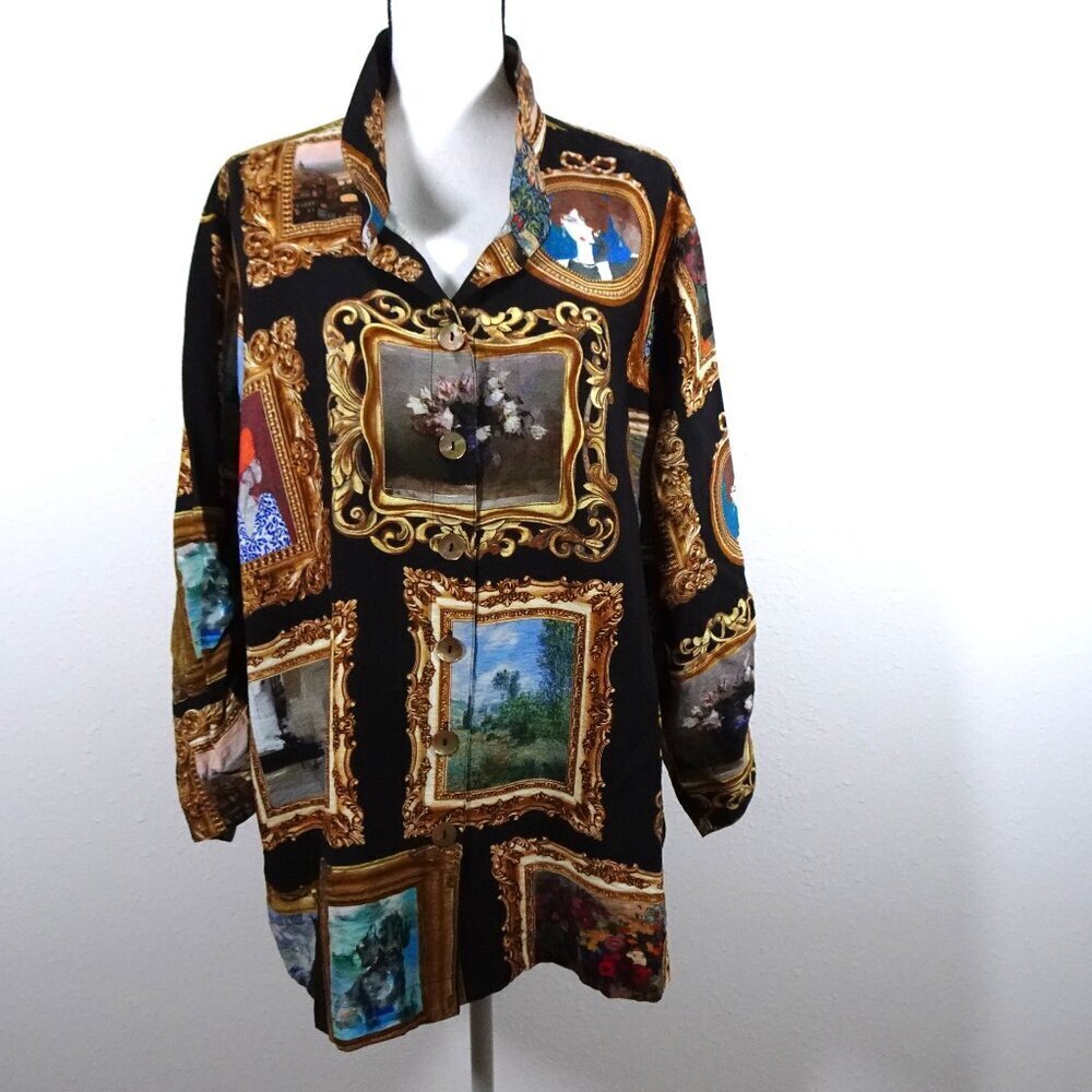 John Mark Picture Art Museum Print Tunic Top Women's Plus Size 3X Wire Collar